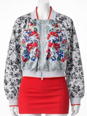 Adidas x Stella McCartney Floral Embroidered Cropped Bomber Jacket 🌸